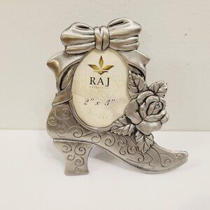 Vtg RAJ 2x3 Pewter Metal Boot Floral Shoe Photo Picture Frame